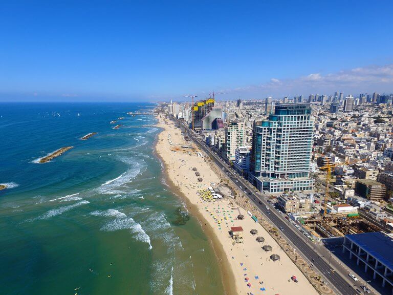 Tel Aviv Coastline, Over the mediterranean sea - Aerial image